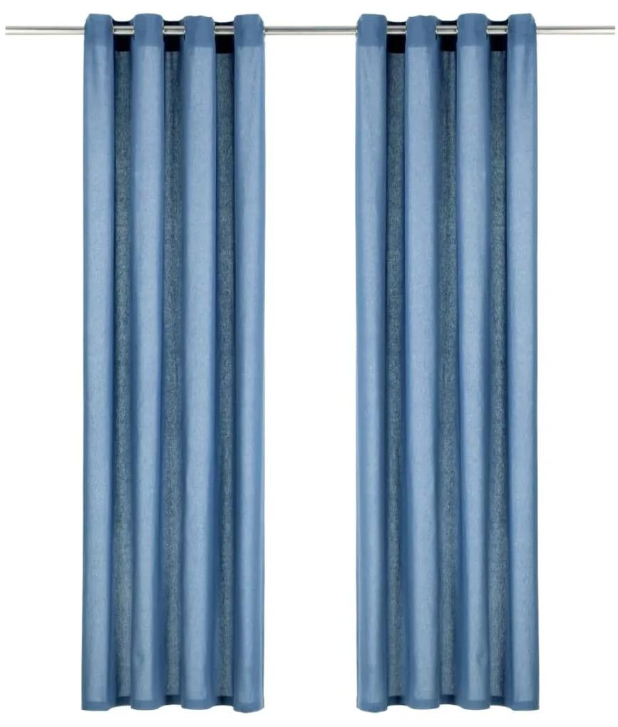 vidaXL Perdele cu inele metalice, 2 buc., albastru, 140x245 cm, bumbac