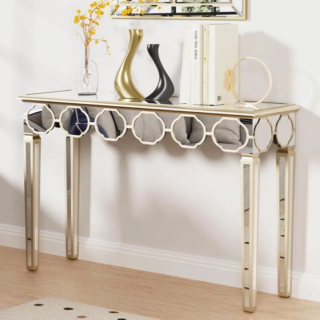 MAOG203 - Masa toaleta oglinda, masuta consola, 120 cm, cosmetica machiaj, vanity birou, Argintiu