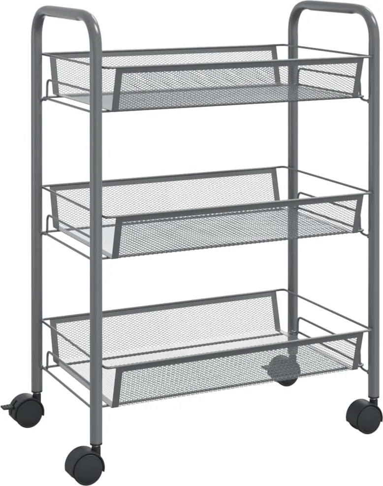 vidaXL Cărucior de bucătărie, 3 niveluri, gri, 46x26x64 cm, fier