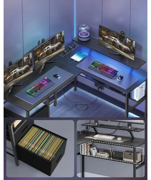 Birou cu iluminare integrată SOLEA-X, maro/negru