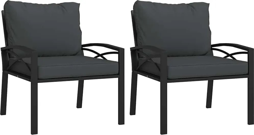 vidaXL Scaune de grădină cu perne gri, 2 buc., 68x76x79 cm, oțel