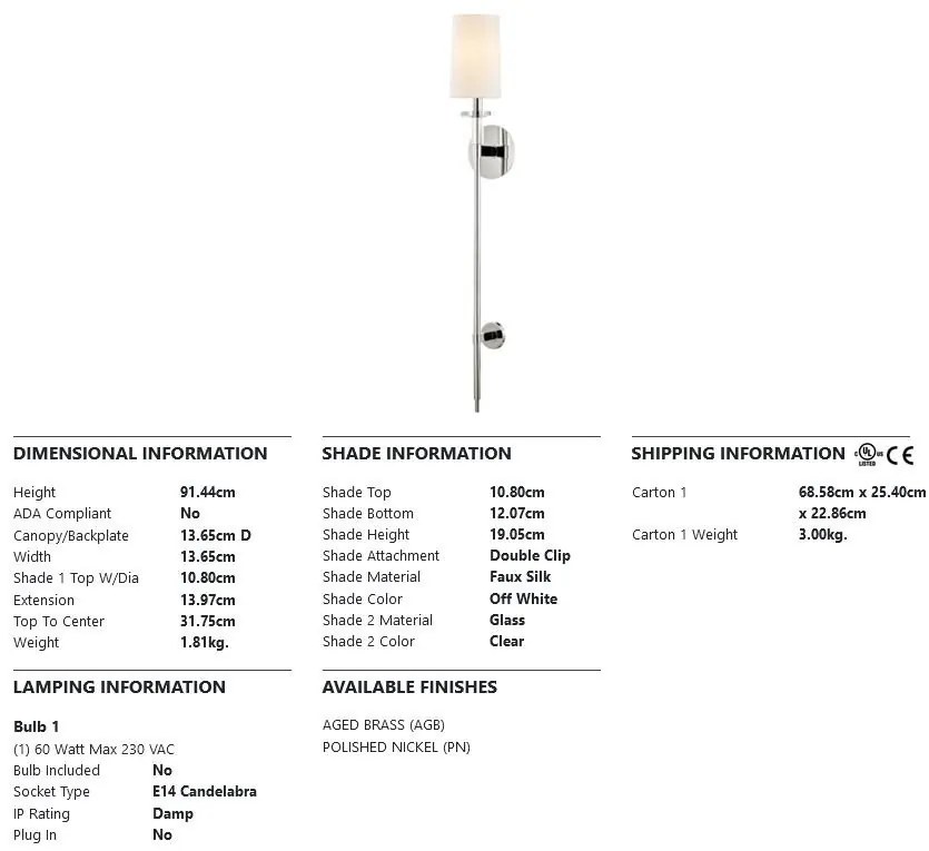 Aplica de perete design clasic AMHERST big, nichel lucios