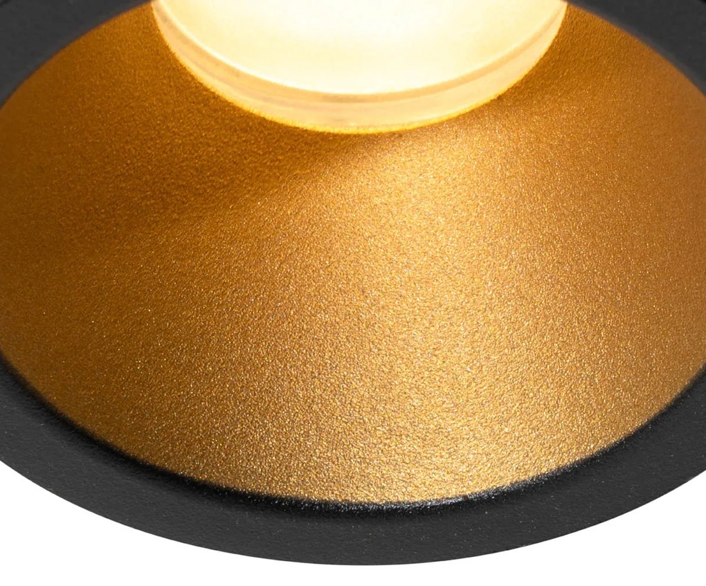 Set van 6 moderne inbouwspots zwart met goud GU10 35mm IP44 - Dept