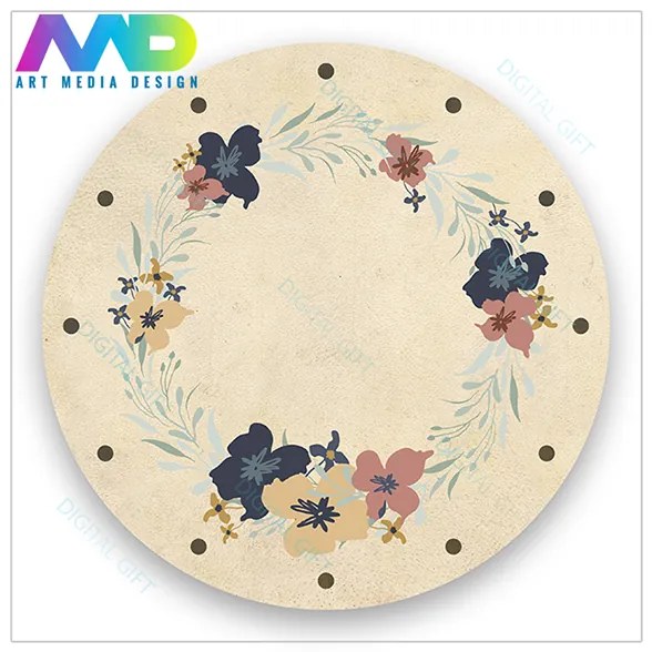 Ceas de perete - Flori stilizate retro 21 cm, lemn