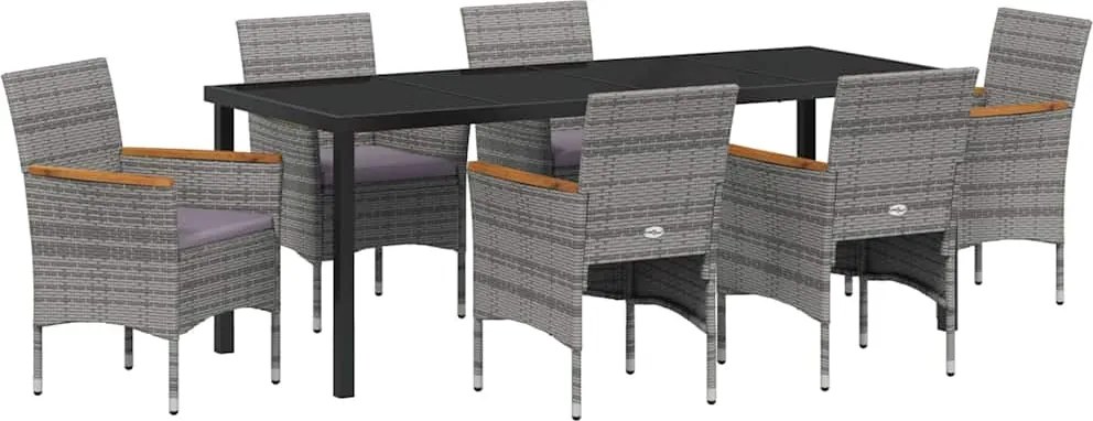 vidaXL Set de masă pentru grădină cu pernă 7 pcs Gri poliratan