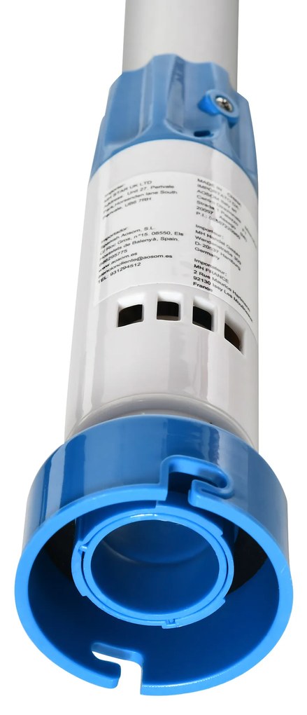 Outsunny Aspirator pentru Piscina Portabil Fara fir cu Stalp Telescopic si Cartus Filtru, 210x17x7cm, Alb si Albastru inchis
