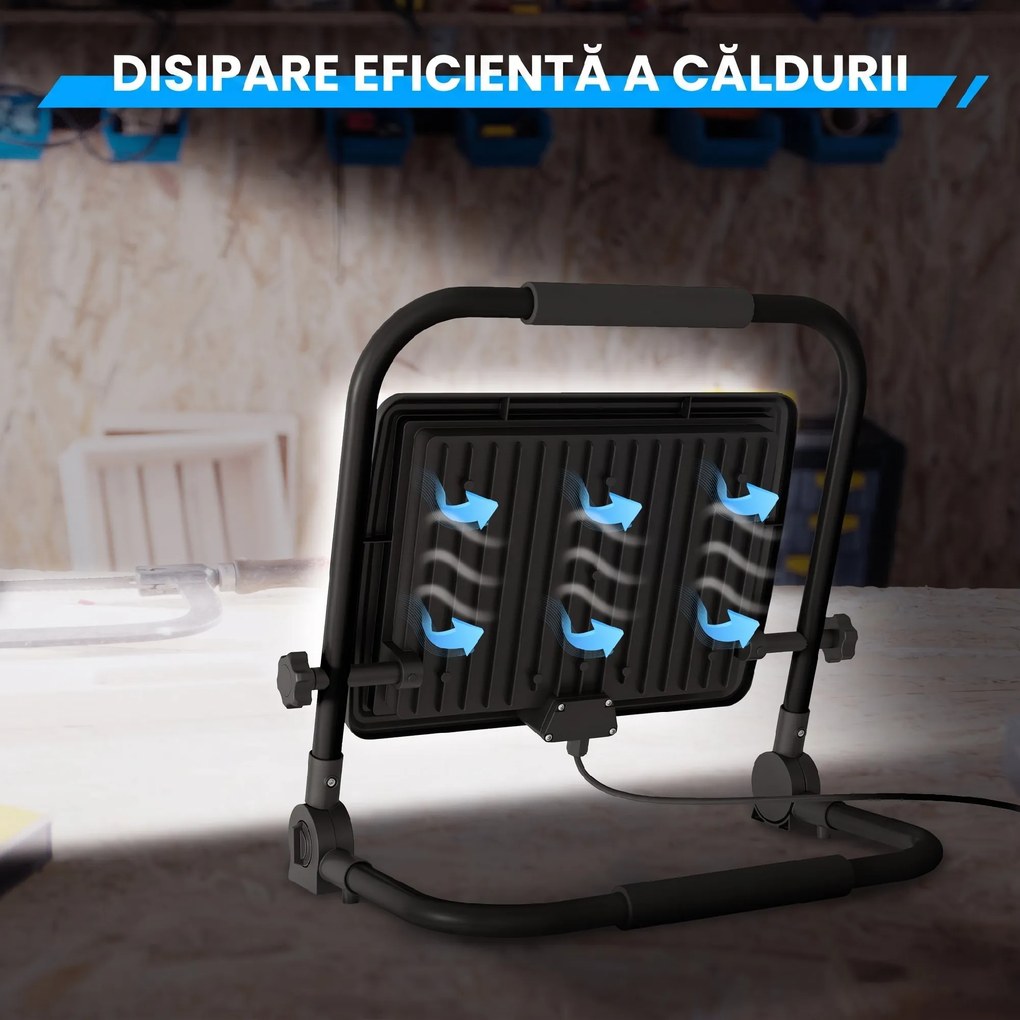 HOMCOM Lampă de Lucru LED, Portabilă și Rezistentă la Intemperii, 35x20x32 cm, Negru | Aosom Romania