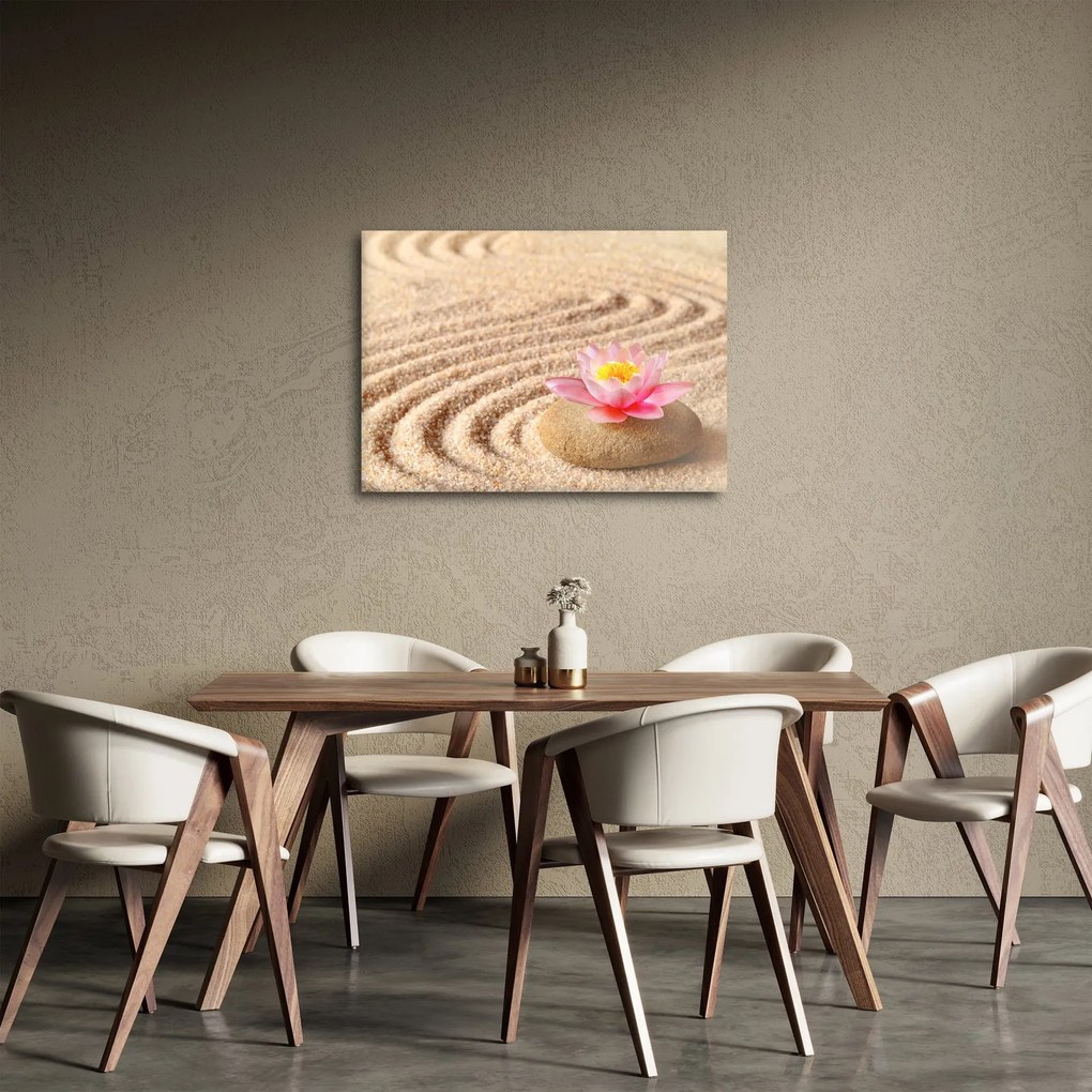 Tablou cu piatră și floare pe nisip (70x50 cm)