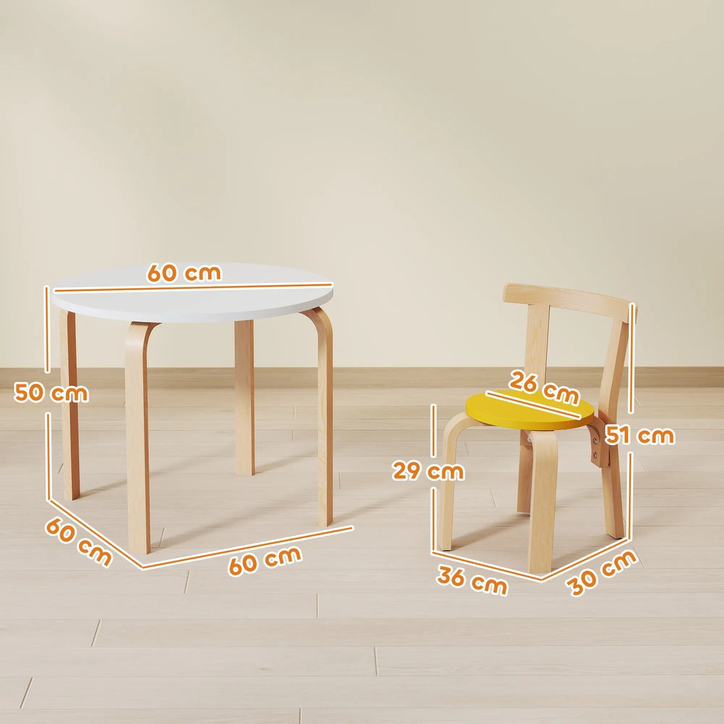 AIYAPLAY Set Masă și Scaune pentru Copii 3-8 Ani, 5 Piese cu Margini Rotunjite din Lemn Multicolor | Aosom Romania