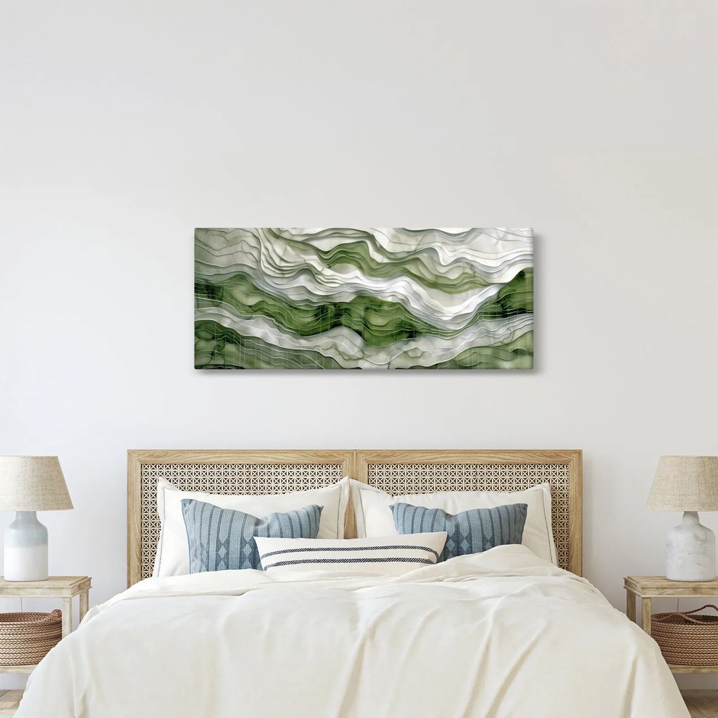 Tablou - Undele verzi și albe (120x50 cm)