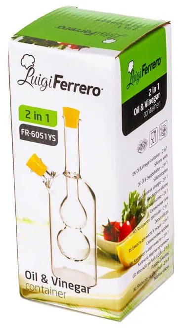 Recipient pentru oțet și ulei 2in1 Luigi Ferrero FR-6051, 20 cm, închidere ermetică, sticlă, galben