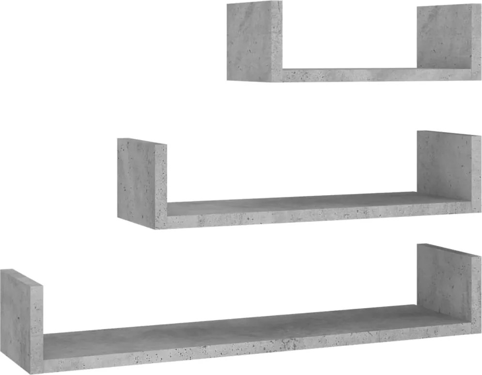 vidaXL Raft de perete, 3 buc., gri beton, lemn prelucrat