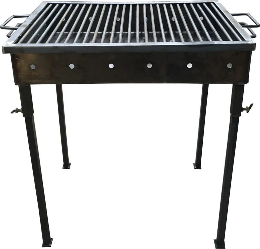 Gratar de gradina traditional HouseXL™ Premium Barbecue, Picioare din teava rectangulara cu surub, Realizat manual, Sarma grill 8mm, 70 X 50 CM, Natur
