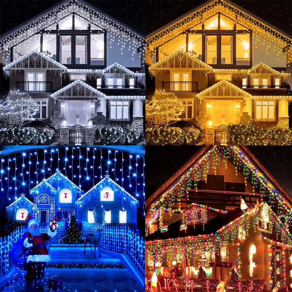 Instalatie de Craciun, franjuri cu flash, cu led tip turturi, fir gros, exterior, 4 culori, 75 metri