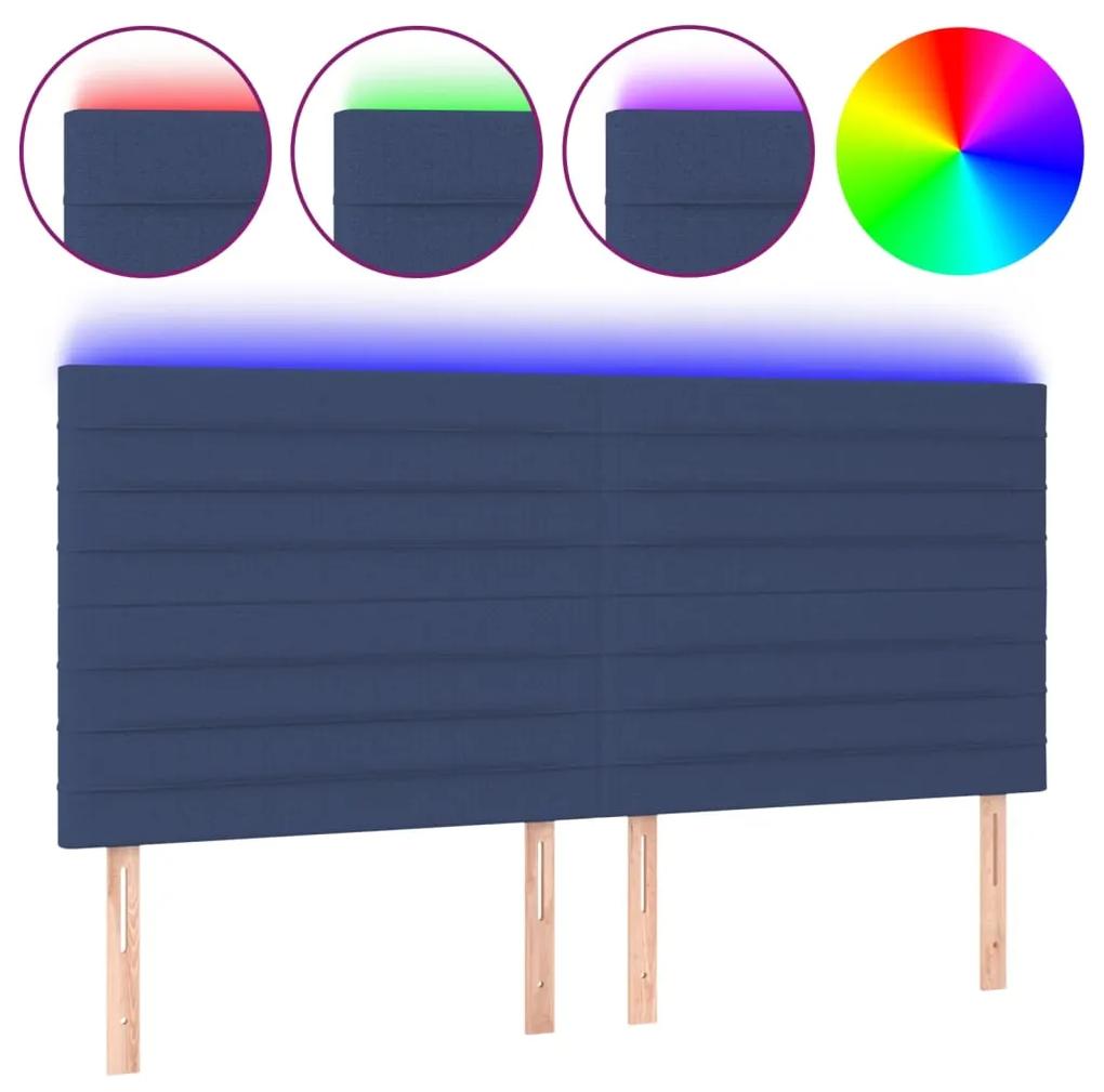 Tablie de pat cu LED, albastru, 200x5x118 128 cm, textil 1, Albastru, 200 x 5 x 118 128 cm