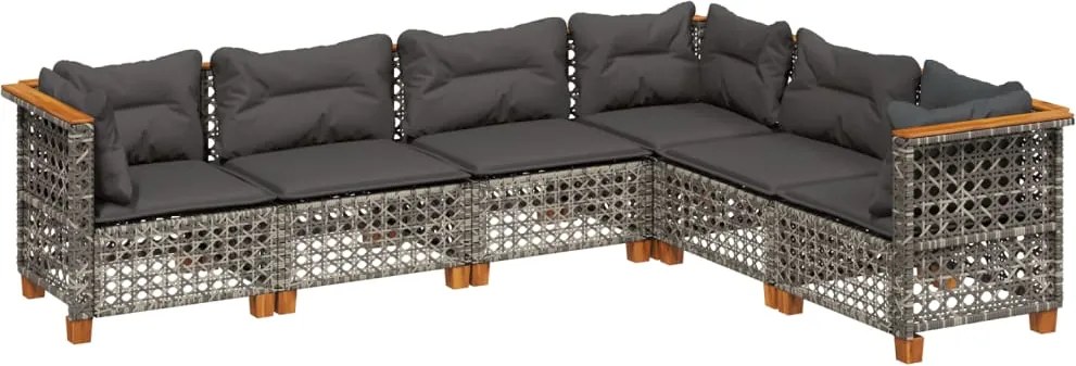 vidaXL Set mobilier grădină cu perne, 6 piese, gri, poliratan