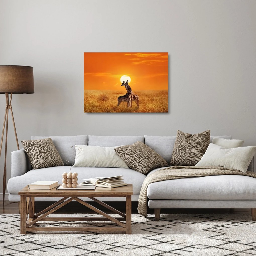 Tablou pe sticlă - Girafe în Parcul Național Serengeti (70x50 cm)