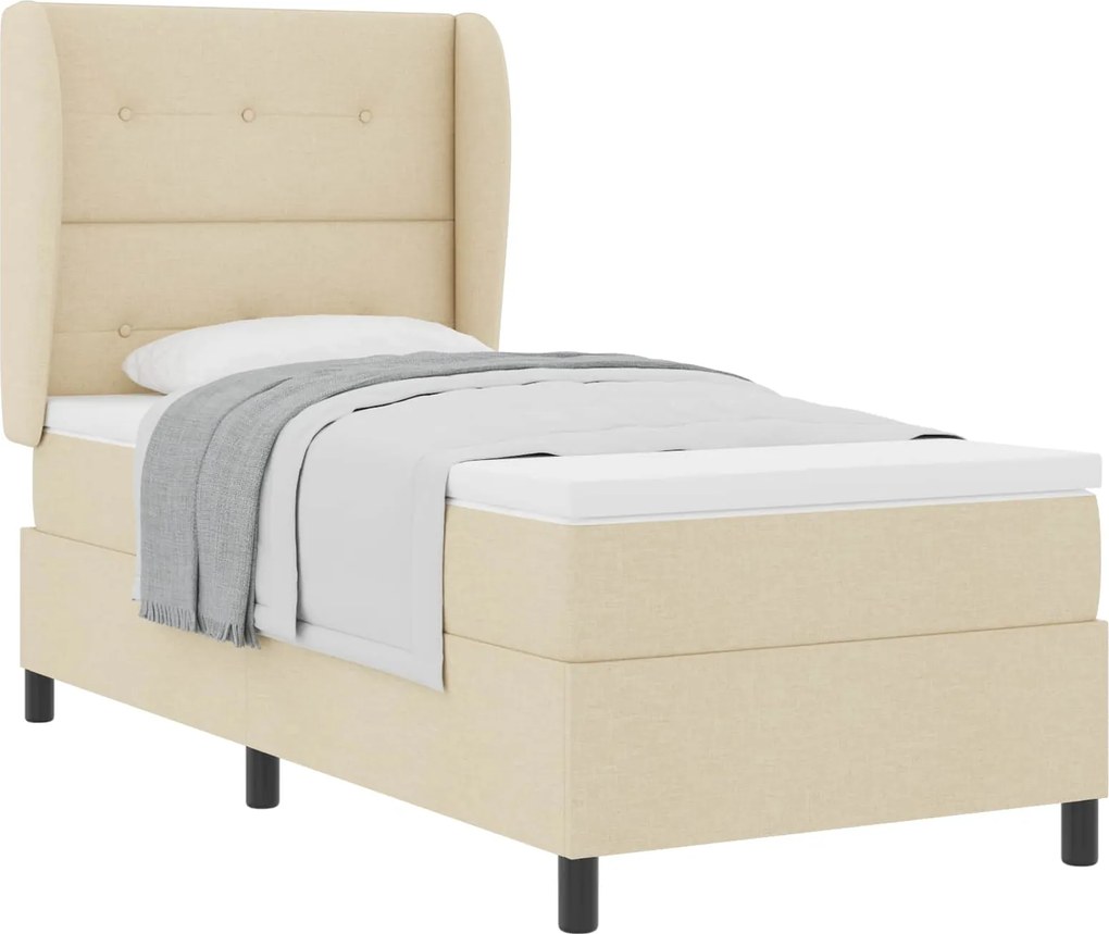 vidaXL Pat cu arcuri cu saltea cu headboard Crem 100 x 200 cm țesătură