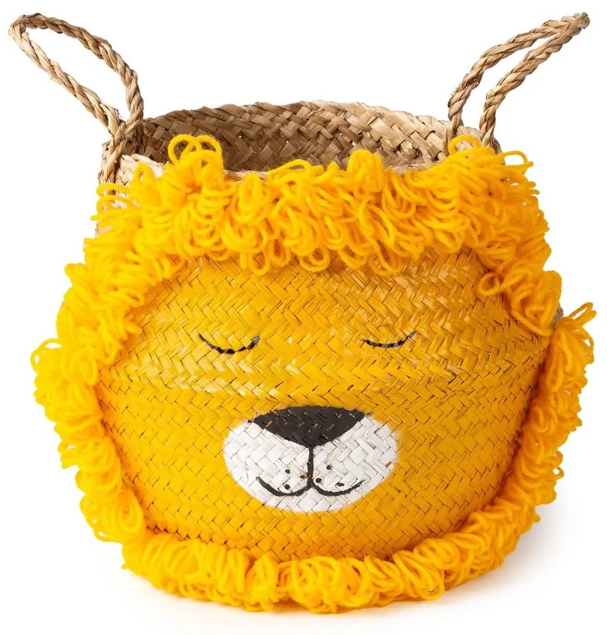 Coș de jucării pentru copii galben/în culoare naturală din iarbă-de-mare ø 30x28 cm Lion – Compactor