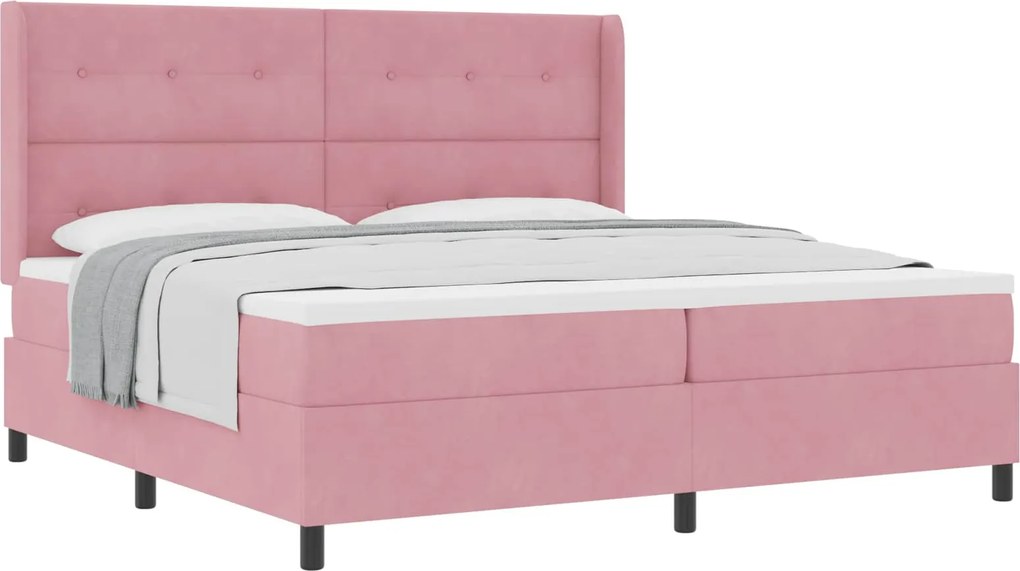 vidaXL Pat cu arcuri cu saltea cu headboard Roz 200 x 200 cm Catifea