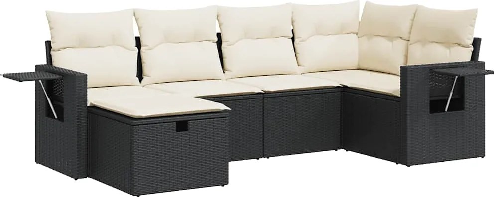 vidaXL Set mobilier de grădină cu perne, 6 piese, negru, poliratan
