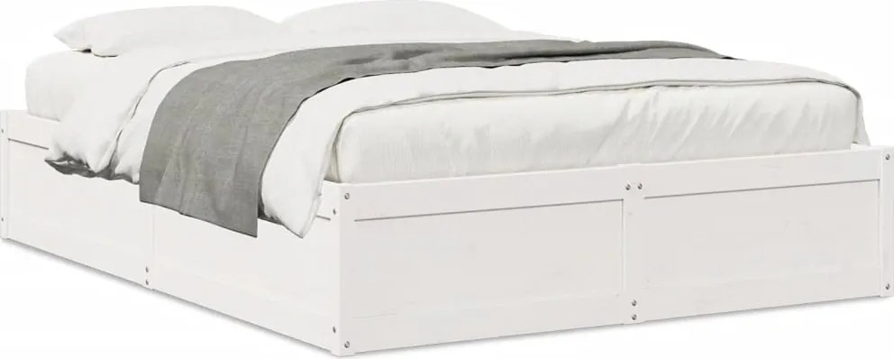 vidaXL Cadru de pat fără saltea, alb, 140x190 cm, lemn masiv de pin