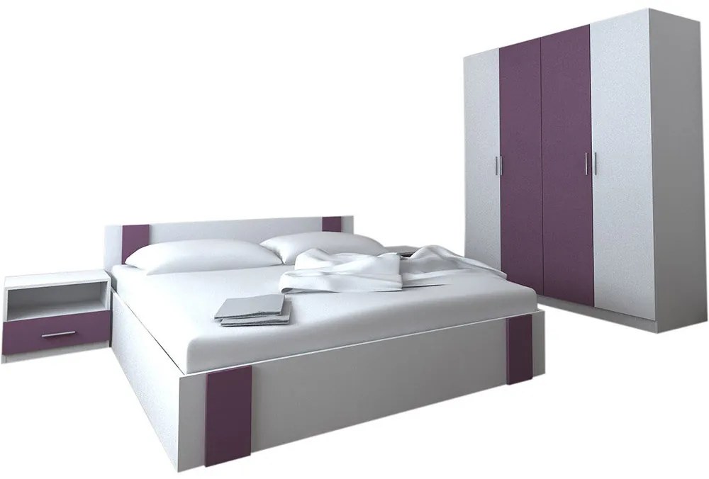 Set dormitor Bora 160 cm alb si mov