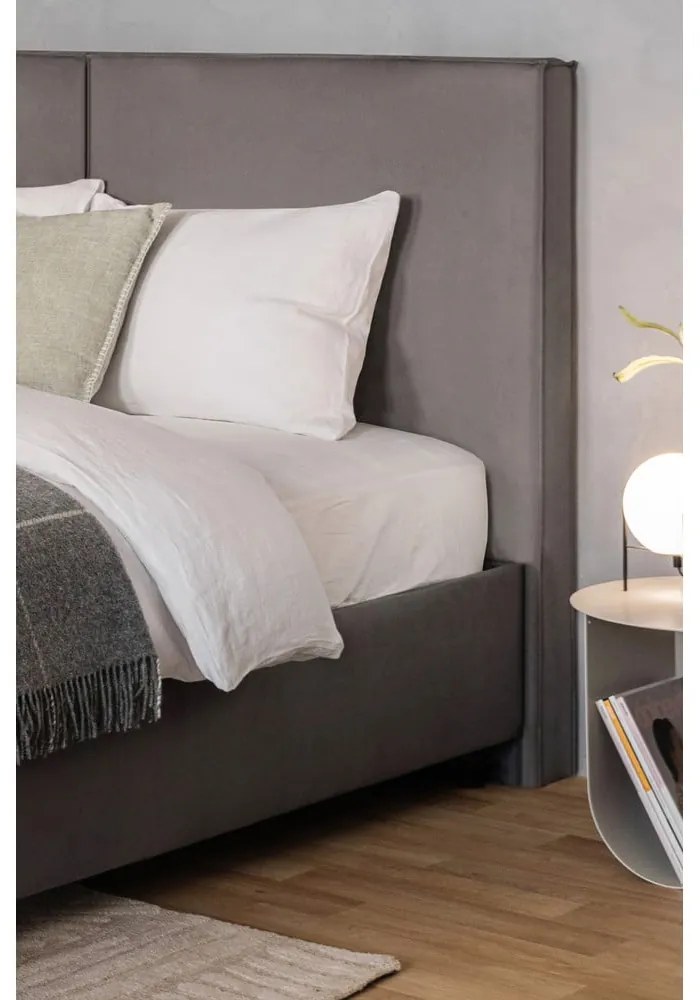 Pat matrimonial gri tapițat cu spațiu de depozitare cu somieră 160x200 cm Myra Bold – Bonami Selection