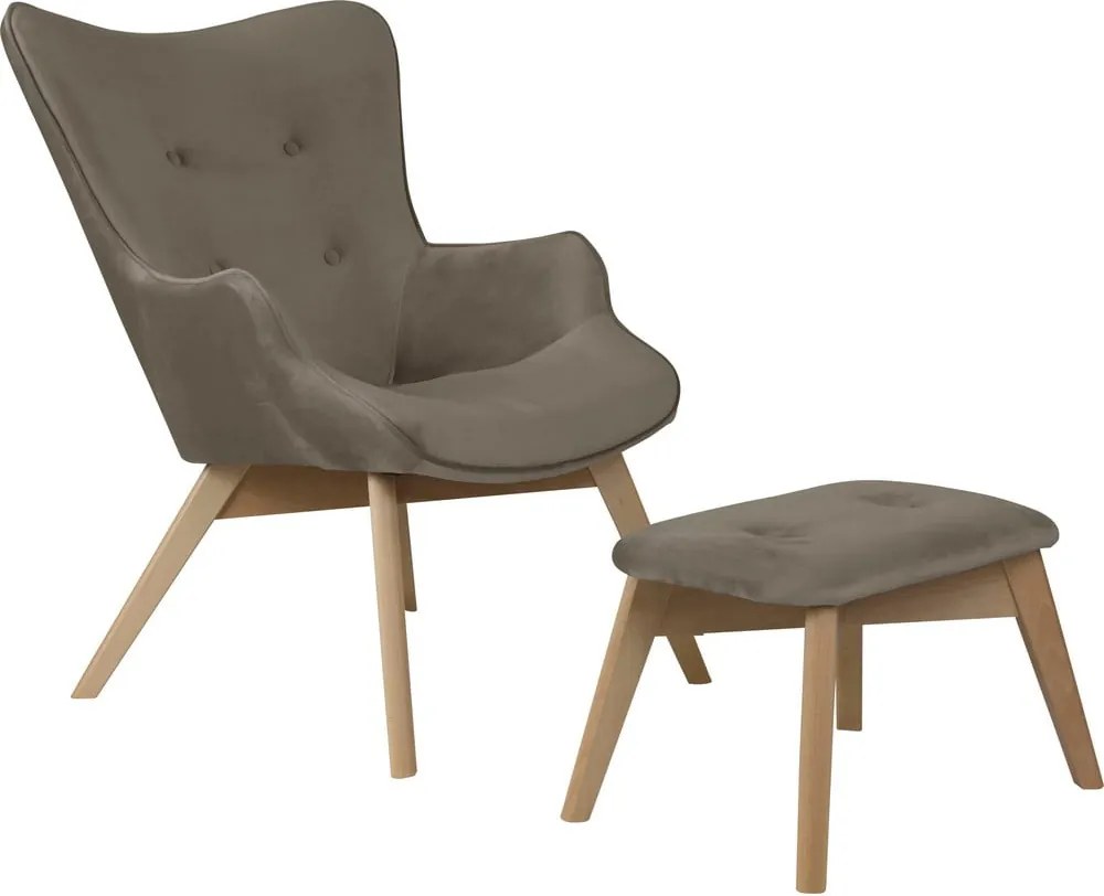 Fotoliu cu taburet maro deschis cu tapițerie din catifea Niko – Ropez