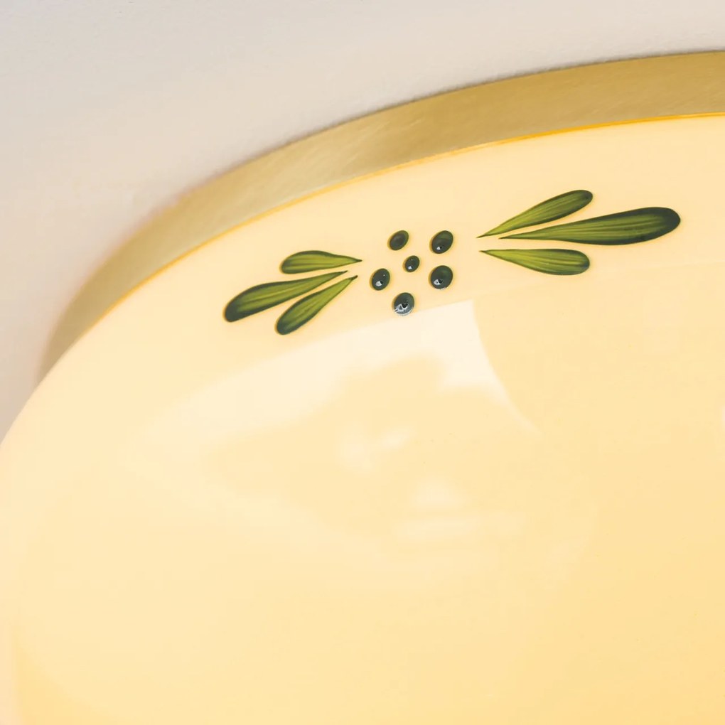 Plafoniera clasica Landhaus 28cm alama satin/ sticla champagne decor verde