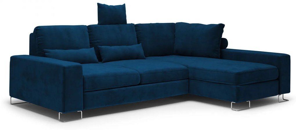 Coltar extensibil Opal, colt pe partea dreapta cu tapiterie din catifea, albastru royal