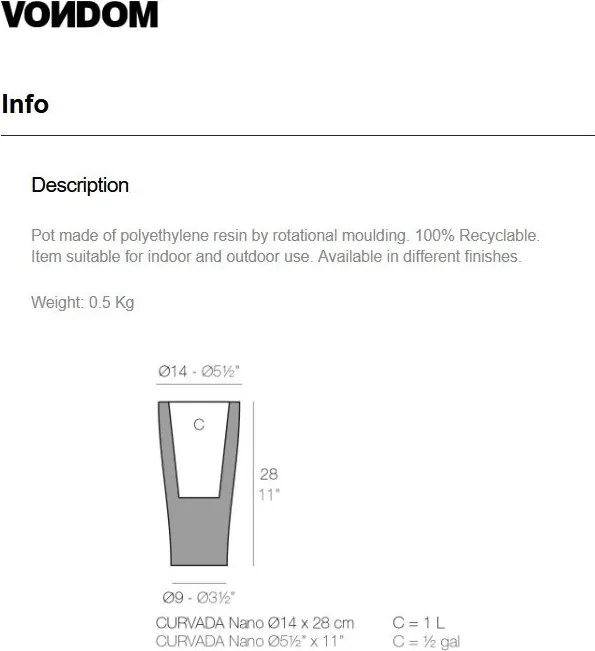 Ghiveci plante design decorativ modern interior / exterior CURVADA mini 14x28cm