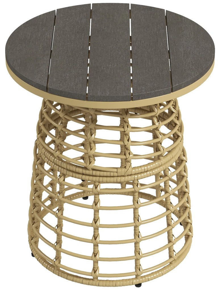 Outsunny Masă de cafea de grădină rotundă din rășină aspect răchită metal și blat compozit, dim. Ø45 x 50H cm | Aosom Romania
