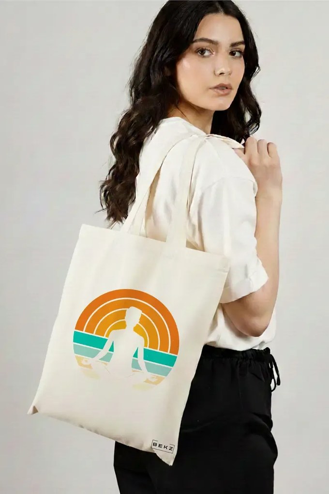 Sacosa de Panza pentru Cumparaturi, Geanta Tote Yoga 14, 38x34.5 cm, Alba, BEKZ®