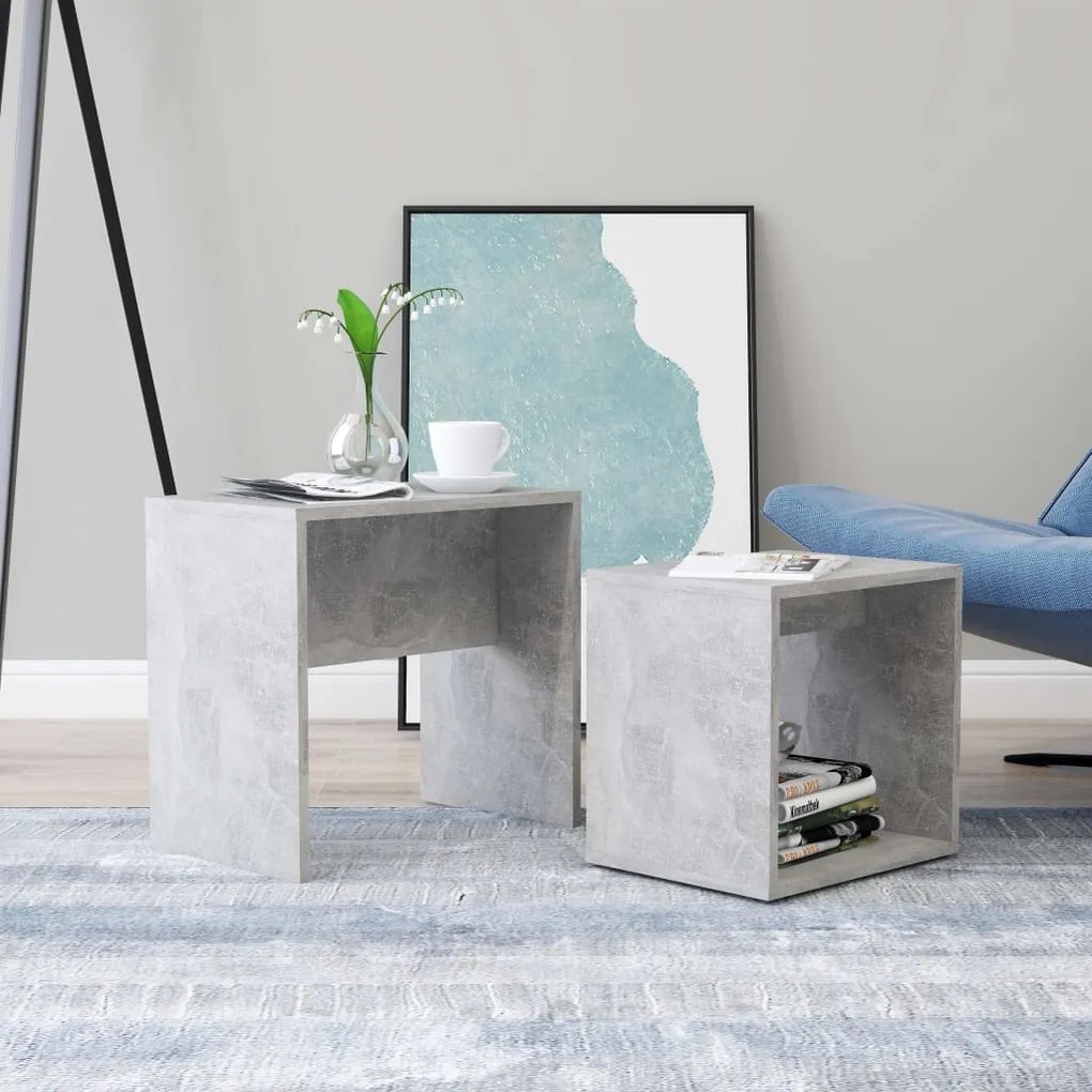 vidaXL Set măsuțe de cafea, gri beton, 48x30x45 cm, lemn prelucrat