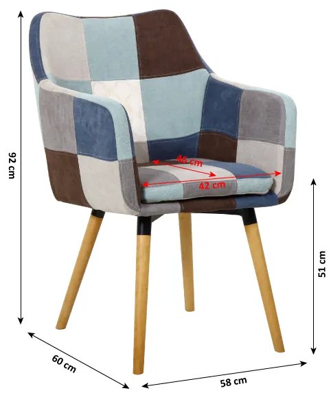 Fotoliu cu design Patchwork Albastru-Bej / Fag, LANDOR