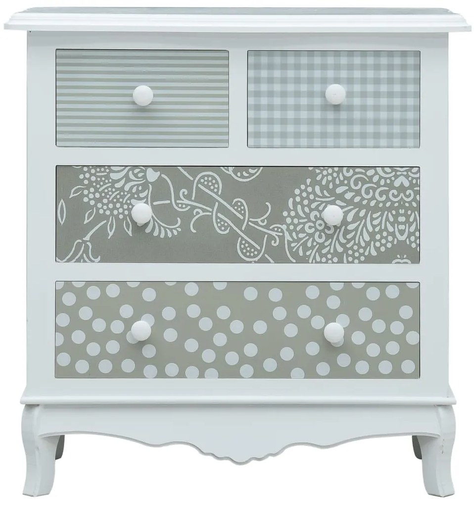 285770 vidaXL Servantă cu 4 sertare, alb și gri, 65,5 x 35 x 68 cm, MDF