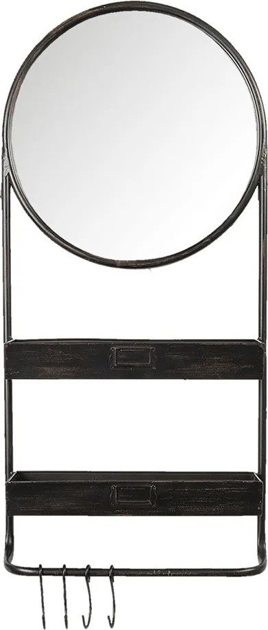 Oglinda de perete, neagra, din metal, cu 2 sertare si 4 agatatori, 38x89 cm