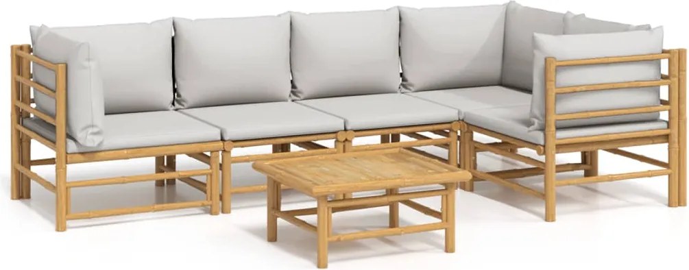 vidaXL Set mobilier de grădină cu perne gri deschis, 6 piese, bambus