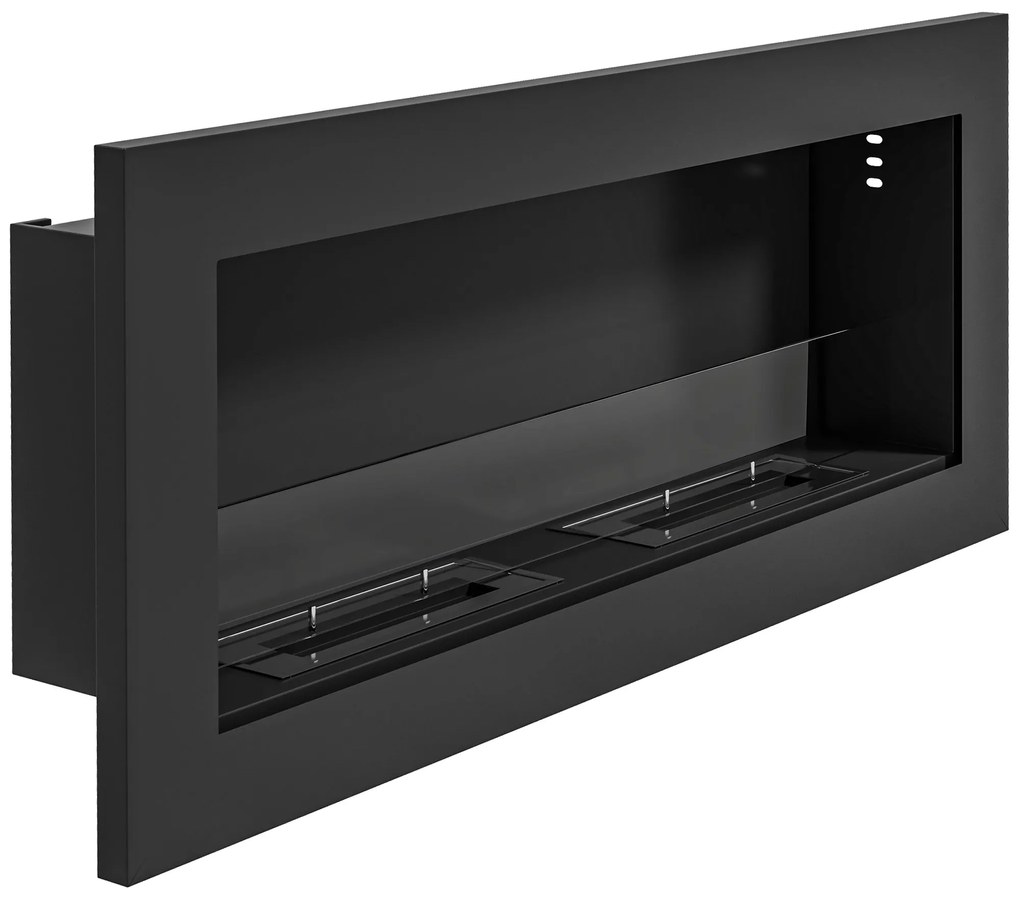 HOMCOM Șemineu Încorporabil pe Bioetanol din Oțel Inoxidabil, cu 2 Arzătoare de 0,85L, 90x15x40 cm, Negru | Aosom Romania