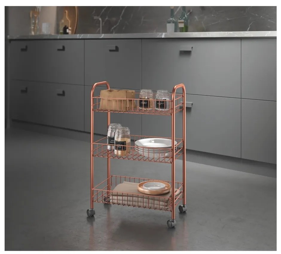 Organizator mobil cu 3 rafturi Metaltex, arămiu