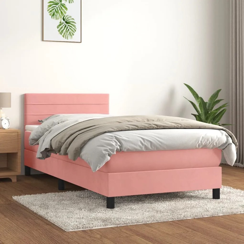 3141334 vidaXL Pat box spring cu saltea, roz, 80x200 cm, catifea