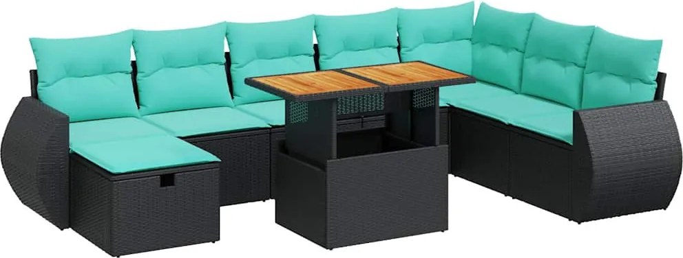 vidaXL Set canapele de grădină cu perne, 9 piese, maro, poliratan