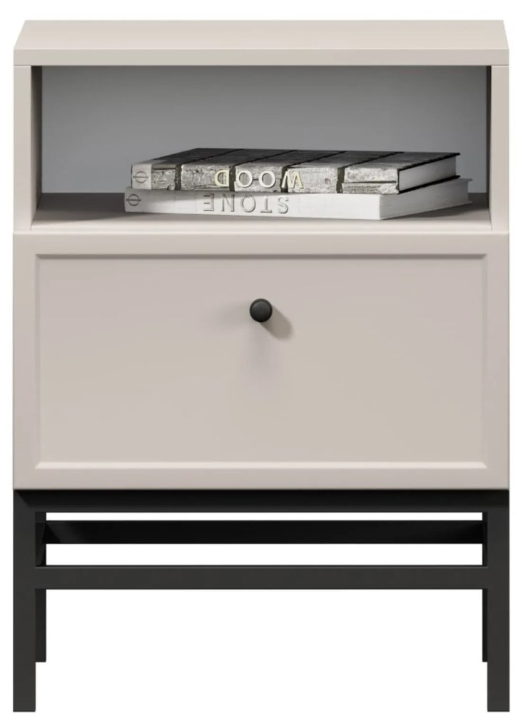 Noptieră Lorini 45 cm cu sertar - cașmir / mâner negru / cadru