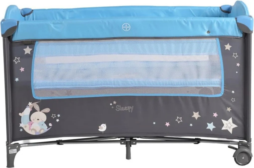 Patut pliant transformabil in tarc copii NOVOKIDS™ Sleepy NEST, 60X120 cm, 2 Niveluri, Masa infasat, Jucarie Carusel cu jucarii din plus, Fermoar