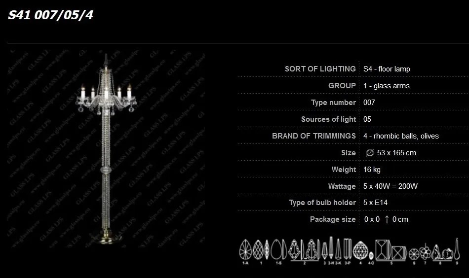 Lampadar 5 brate design LUX cristal Bohemia S41 007/05/4