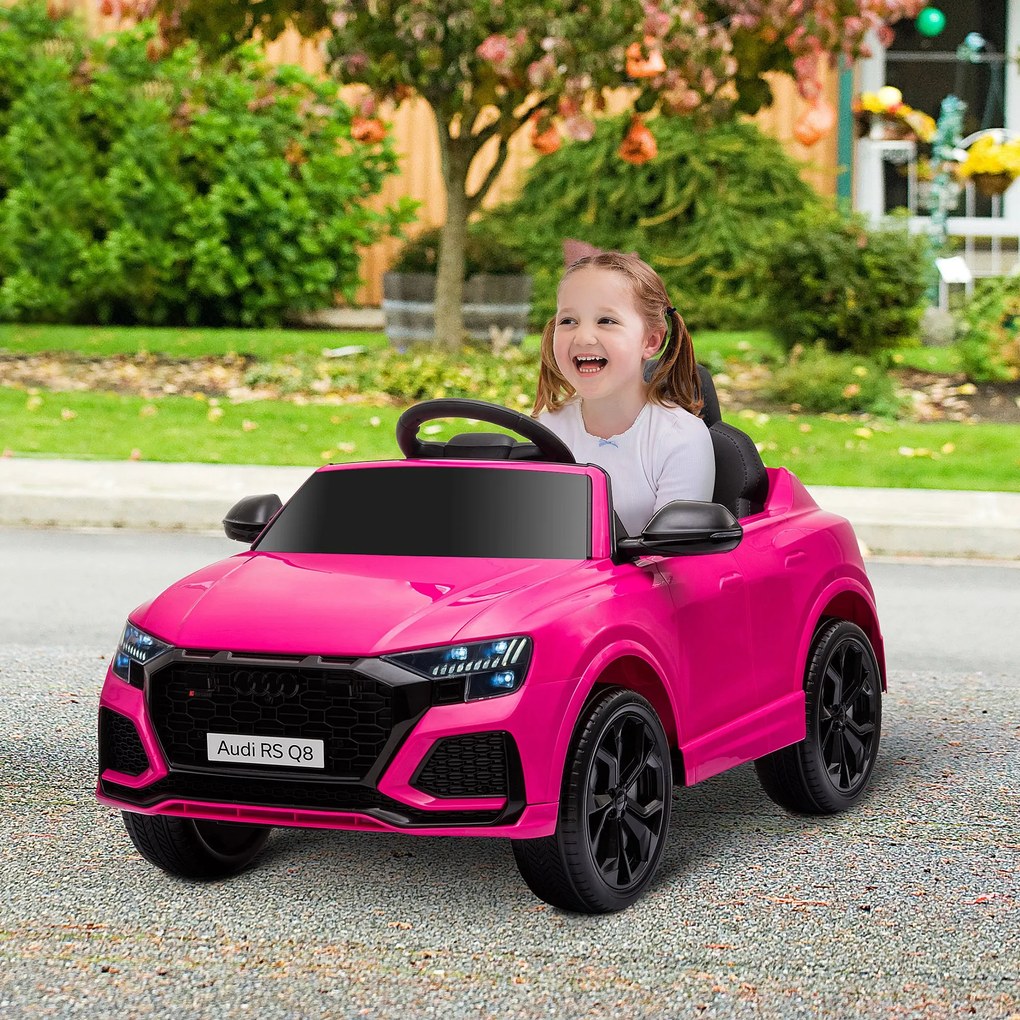 HOMCOM Mașină Electrică pentru Copii Audi RS Q8, 6V, 2 Motoare, Telecomandă, PP, 101x62x51 cm, Roz | Aosom Romania