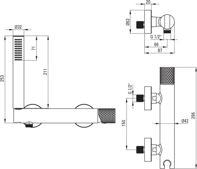 🚿 Baterie pentru duș SILIA HEXA, cu set de duș – Finisaj oțel șlefuit – Cod BHS_F41M