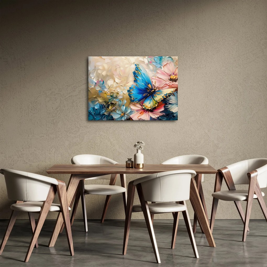 Tablou - Pictura de flori și fluturi (70x50 cm)