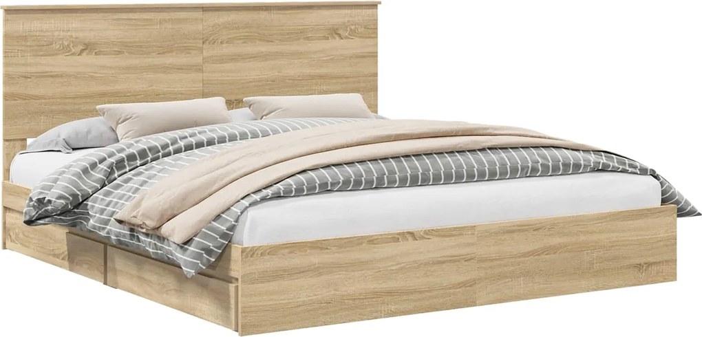 vidaXL Pat cu storage Stejar Sonoma 180 x 200 cm Lemn compozit